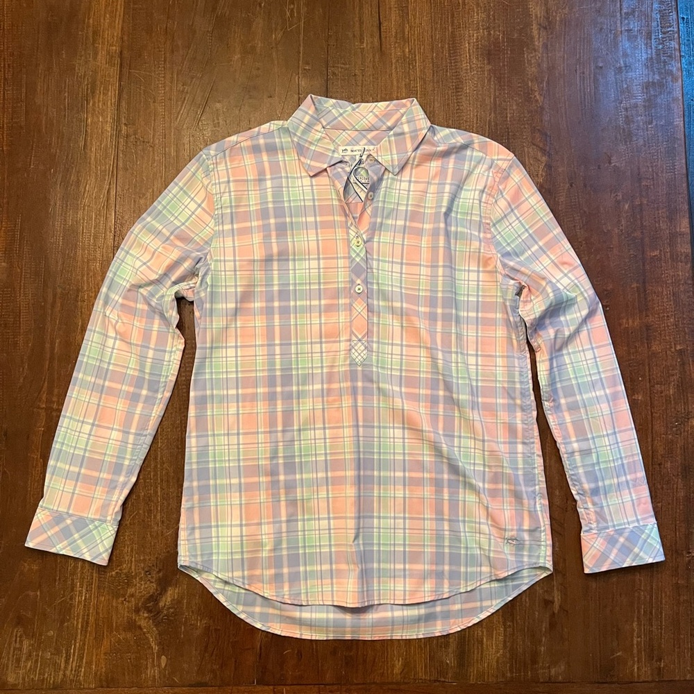 Southern Tide Women’s pastel plaid popover shirt NWT size S